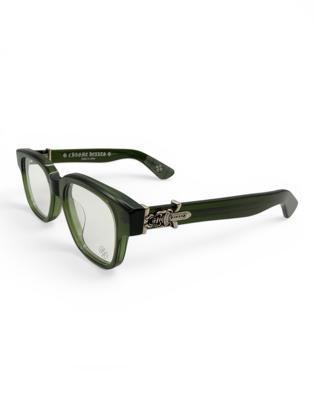 Chrome Hearts Olive Green Square Acetate Glasses with Silver Hardware